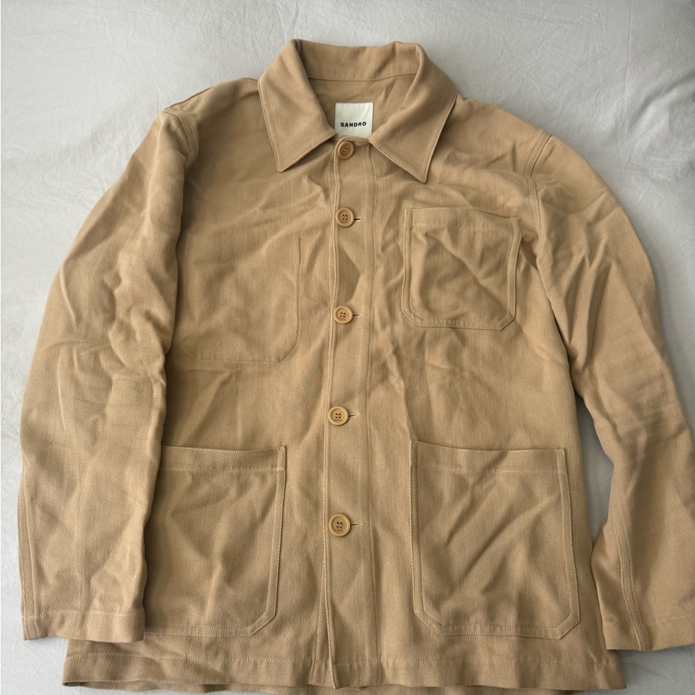 Sandro Tan Lightweight Shirt Jacket with Relaxed Fit